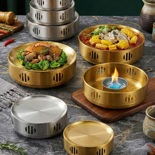 Bếp Cồn Inox 304 Hâm Nóng Thức Ăn Kèm Đĩa - Bộ Nồi Lẩu Khô Decor Nhà Hàng Sang Trọng