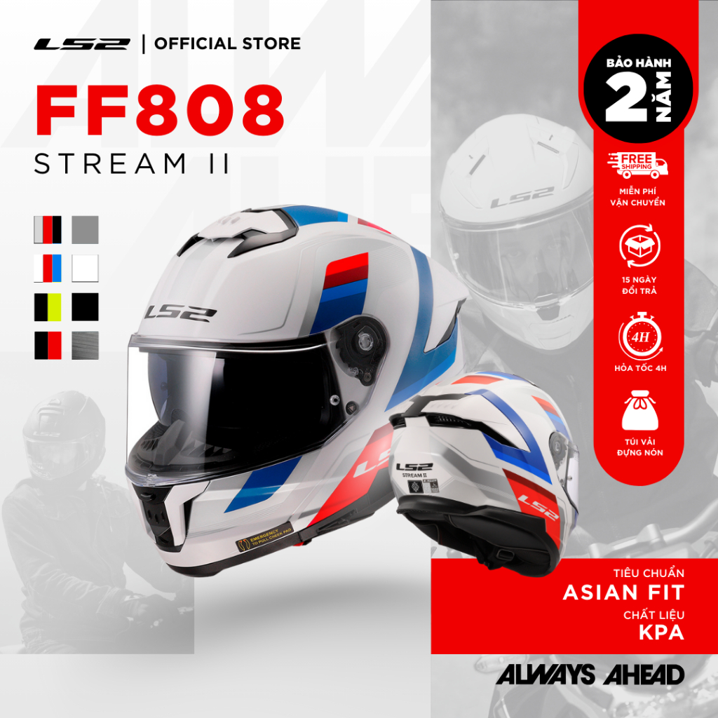 Mũ Bảo Hiểm Fullface LS2 FF808 Stream II New 2025 Form Asian Fit An Toàn Đi Phố Touring Phượt Ngắn N