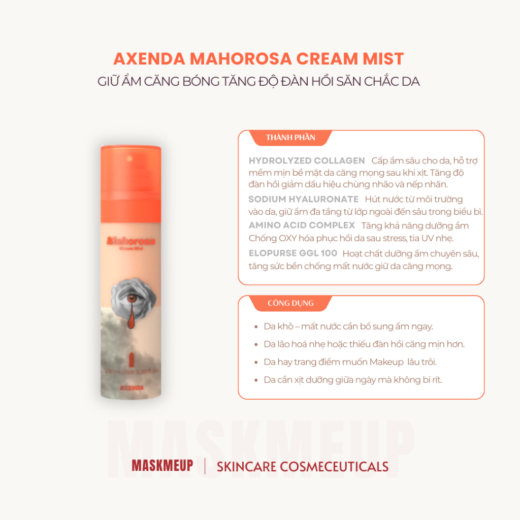 Xịt khoáng khoá ẩm, dưỡng da Axenda Mahorosa Cream Mist