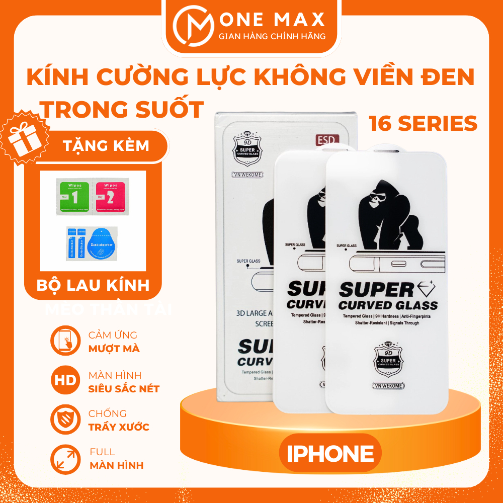 Kính cường lực iPhone vô cực cho IP 17 Promax 16/15/14/13/12/11 Pro/Plus/Mini/Xs/Xr - ONEMAX