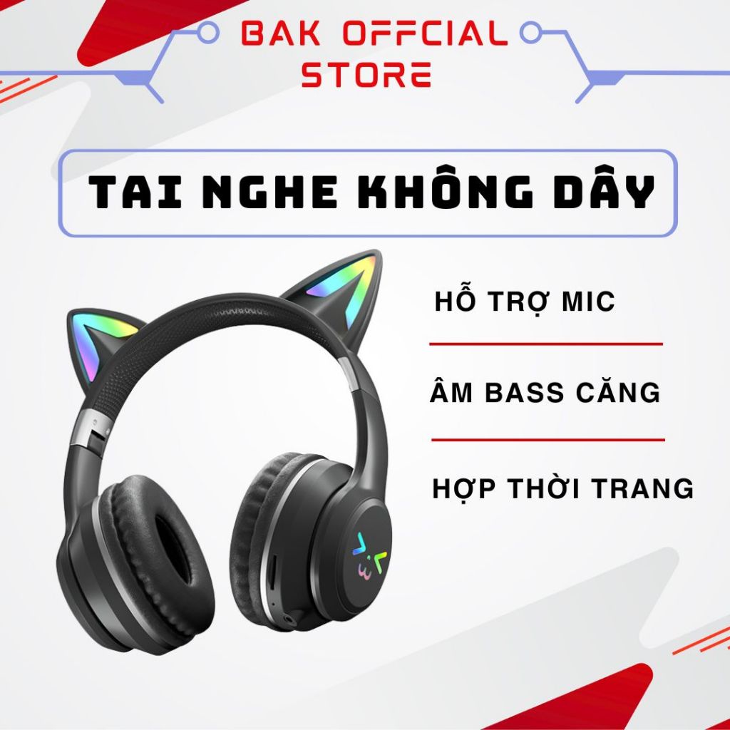 Tai nghe bluetooth Không Dây BAK Chống Ôn Tích Hợp Mic Đèn LED RGB Âm Bass Mạnh BAK23 | BigBuy360 - bigbuy360.vn