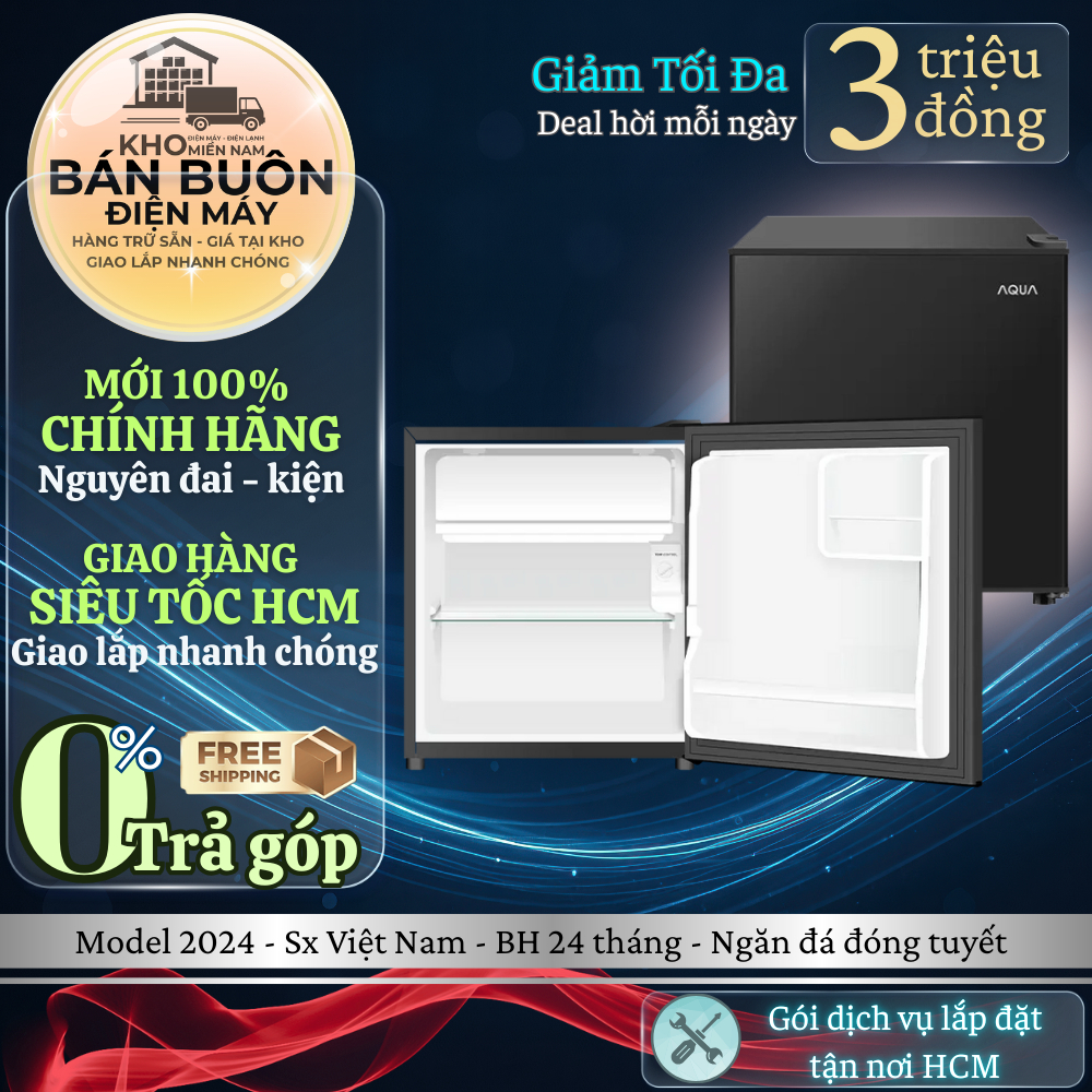 AQR-D60FA(BS) Tủ lạnh mini 50 lít model 2024, nhỏ gọn, tiết kiệm điện AQR-D60FA(BS)