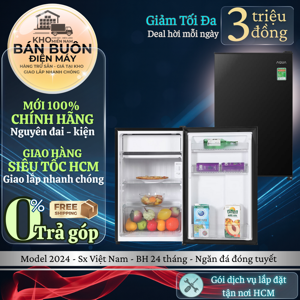 AQR-D100FA(BS) Tủ Lạnh Aqua – 90 Lít, Ngăn Đá Riêng, Thiết Kế Nhỏ Gọn, Tiết Kiệm Điện AQR-D100FA(BS)