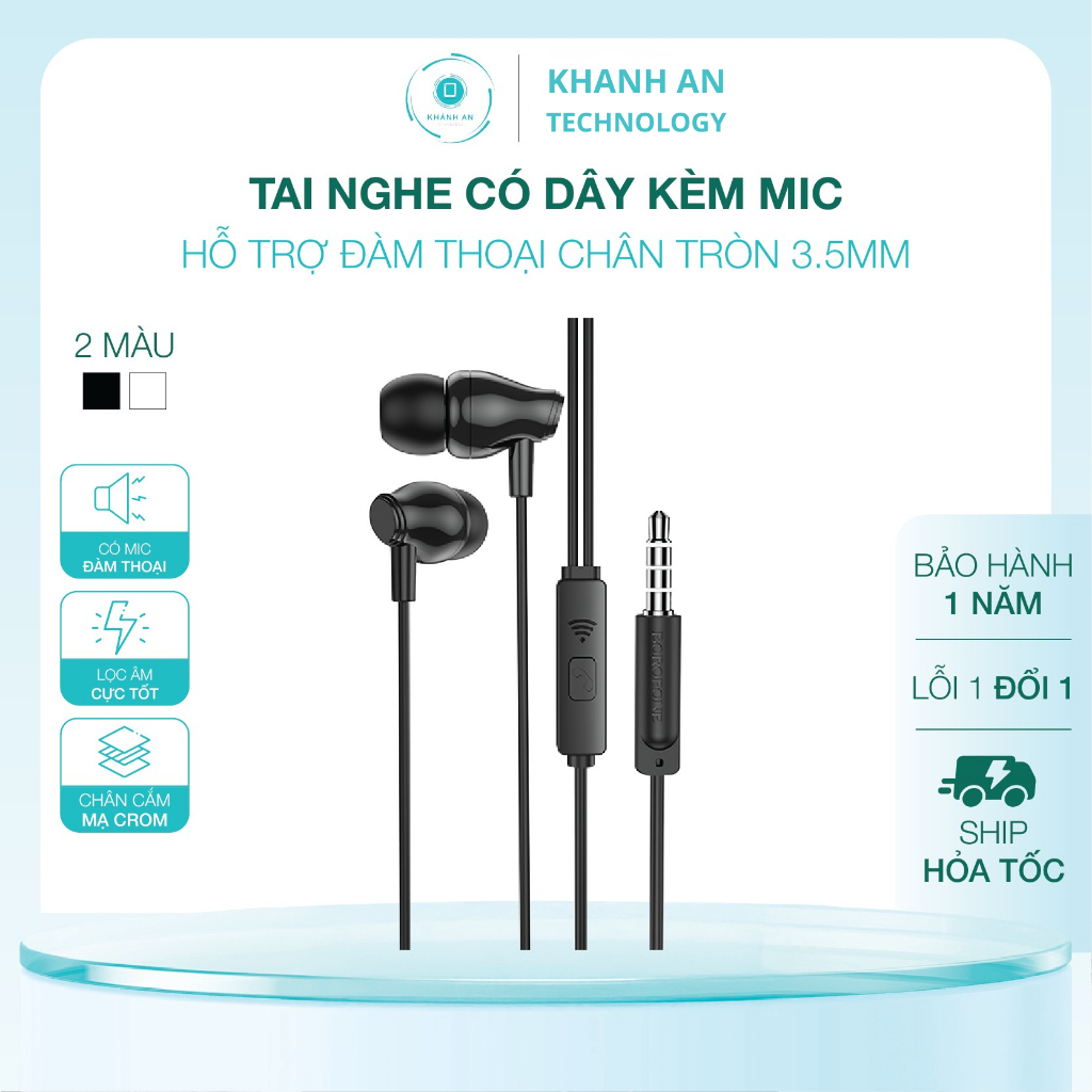Tai nghe có dây chân 3,5mm Borofone BM61 - Khánh An Technology - Hỗ trợ đàm thoại