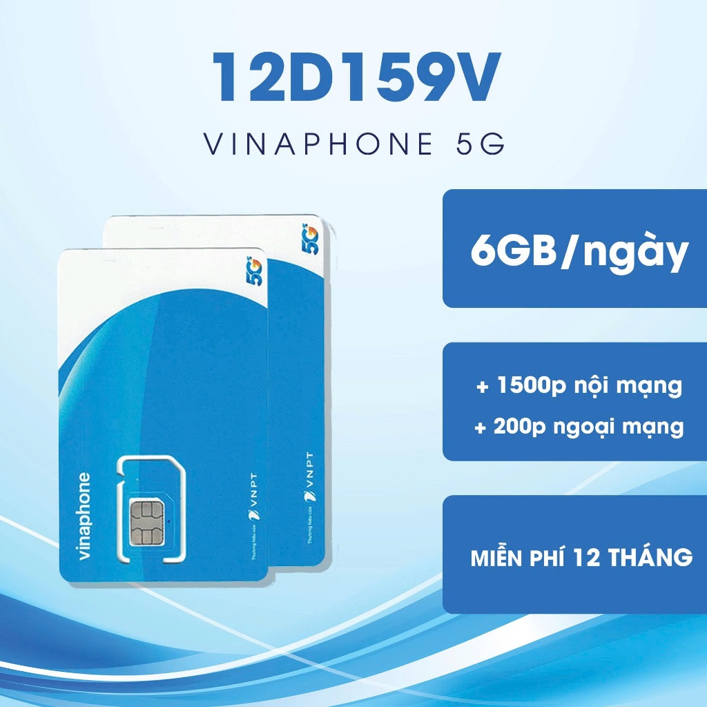 Sim Vinaphone 12D159V - 6GB/ngày, 1500 phút nội mạng, 200 phút ngoại mạng, 200 sms, sử dụng 12 tháng