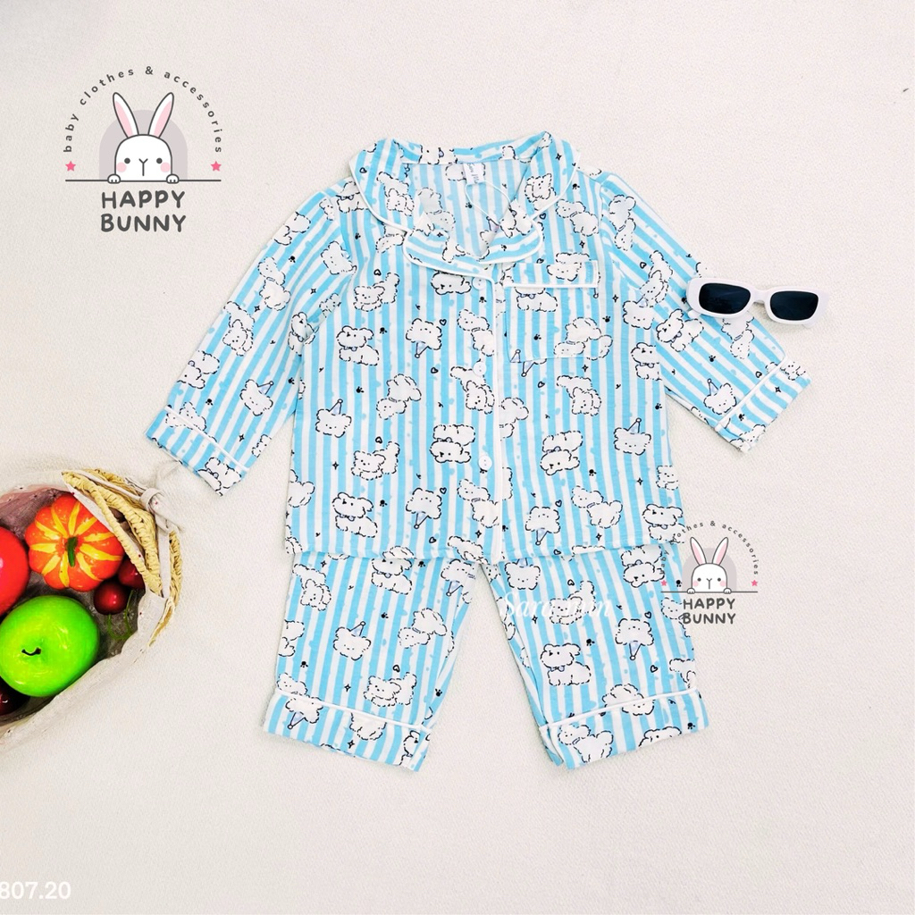 Pijama xanh dương hình cún cho bé gái - Pijama bé gái phong cách Hàn Quốc