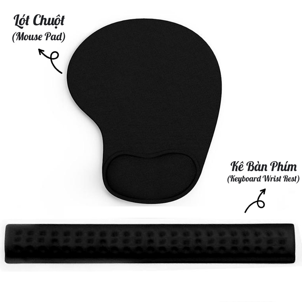 Bộ Lót Chuột Kê Bàn Phím Đệm Silicon KOJMPAD 3D / 22x18cm Màu Đen Combo 2 Món CBZ009-CX743