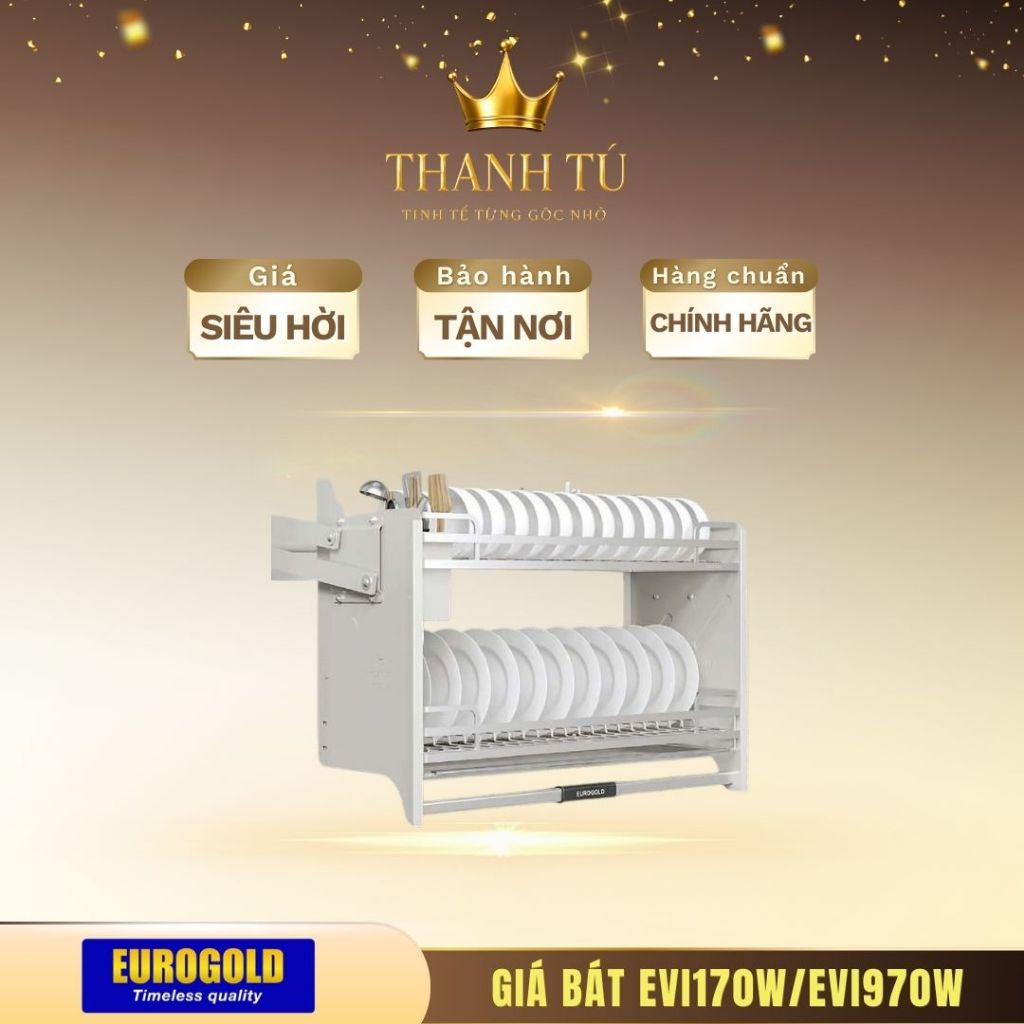 Giá Bát Di Động Eurogold EVI160W/EVI960W -Thiết Kế Inox 304, Khung Trắng, Hàng Chính Hãng