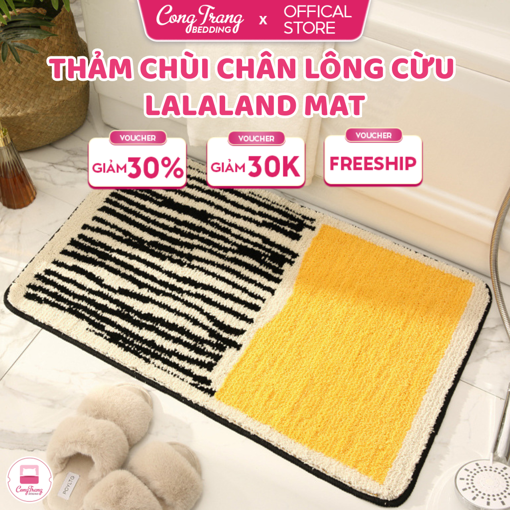 Thảm Chùi Chân Lông Cừu CongTrang Bedding LALALAND Thấm Hút Nước, Chống Trượt Họa Tiết Nghệ Thuật