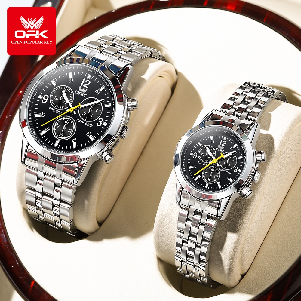 OPK Đồng hồ đôi Cặp Nam Nữ thạch anh Dây đeo đồng hồ bằng thép không gỉ Đơn giản Quà chống nước 6015