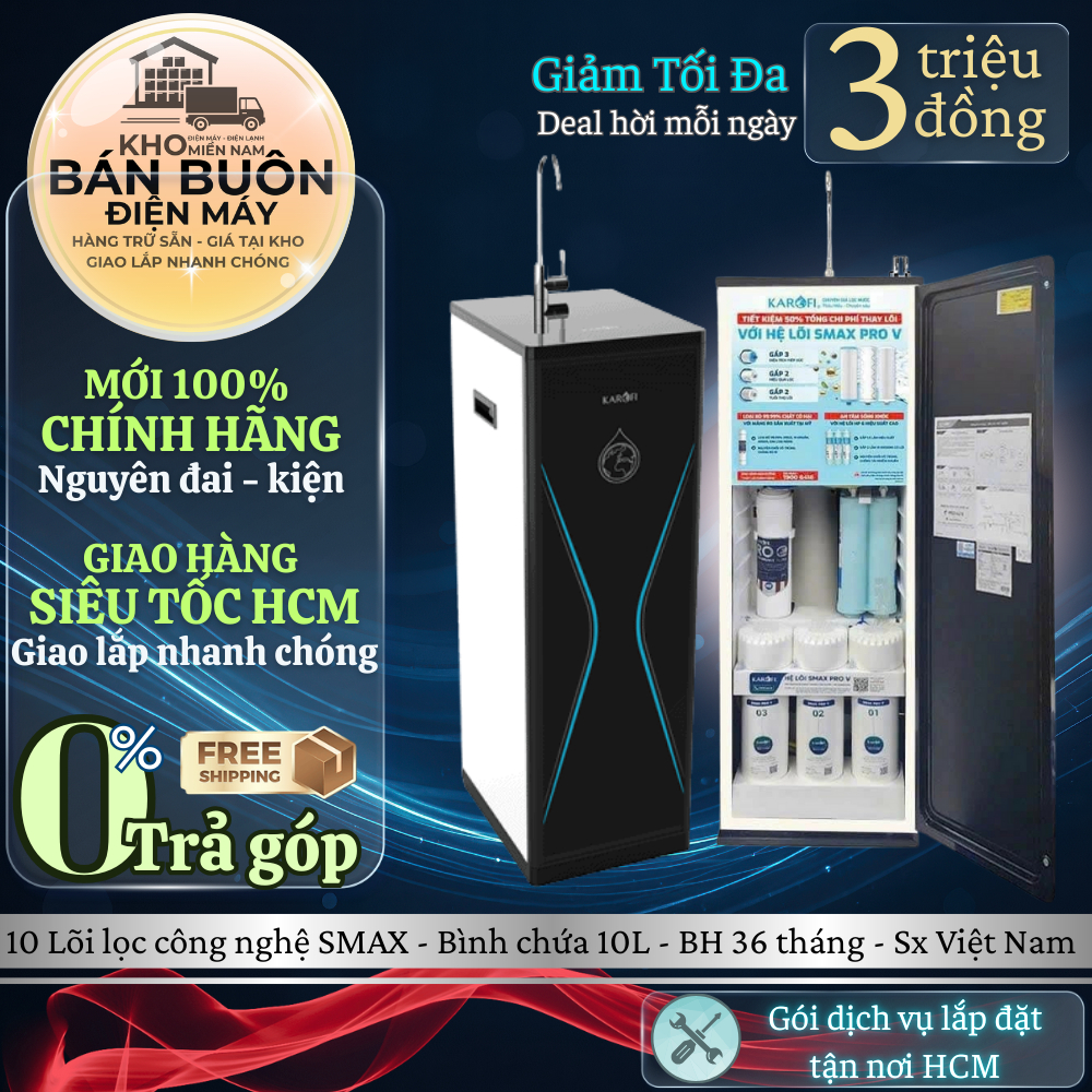 KAQ-D36 Máy lọc nước Karofi 10 lõi lọc Smax mạnh mẽ, công nghệ RO tiên tiến KAQ-D36