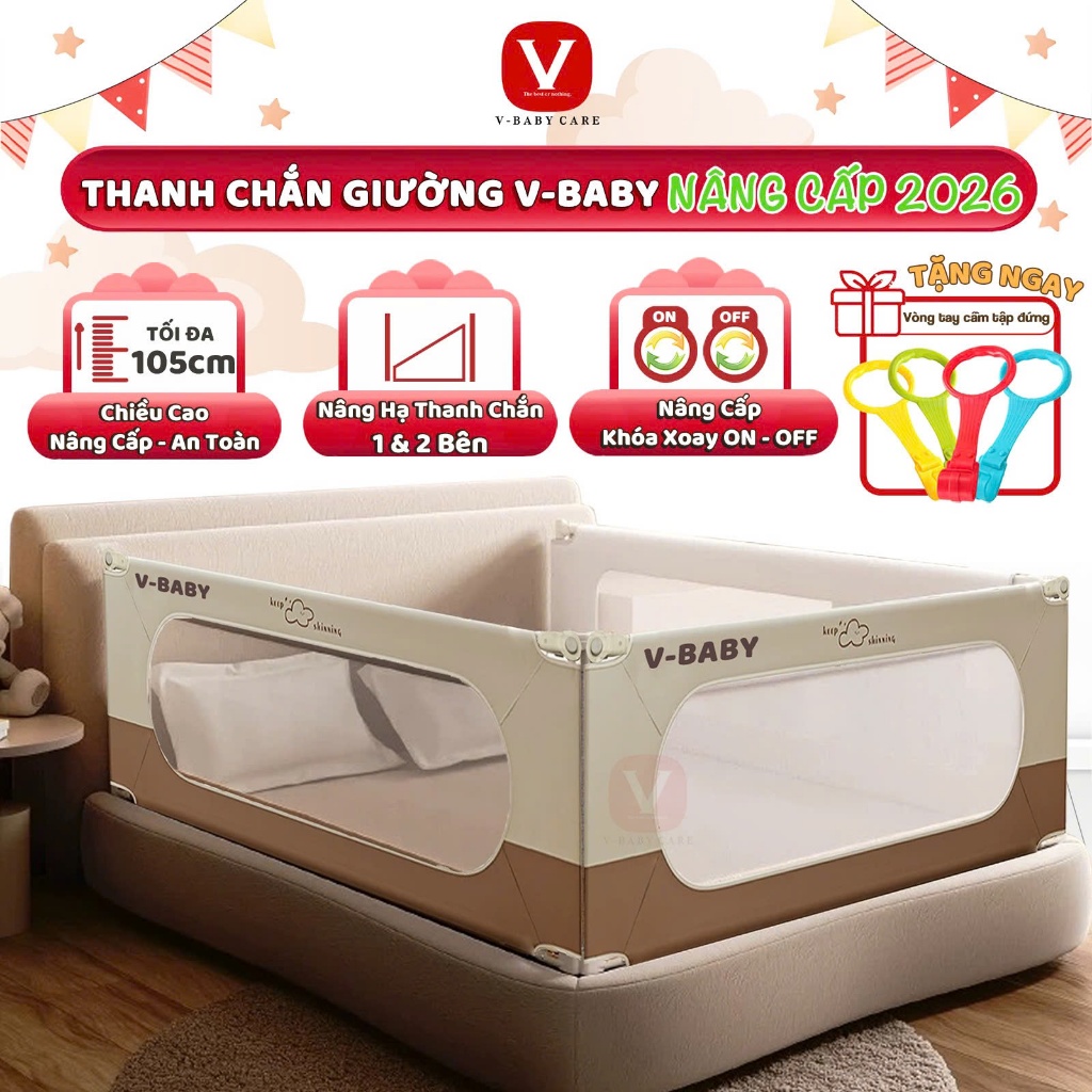 Thanh Chắn Giường V-BABY NEW 2026 N1, N1S/N2, N002 & N001 (1 THANH 1 MẶT) - NÂNG HẠ 1&2 BÊN