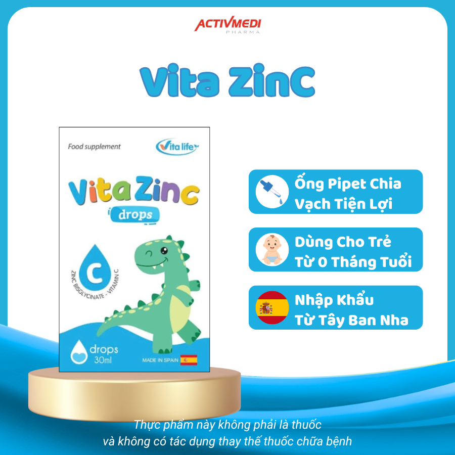 Vita Zinc Drops siro bổ sung kẽm, vitamin C hỗ trợ tăng sức đề kháng, cải thiện biếng ăn