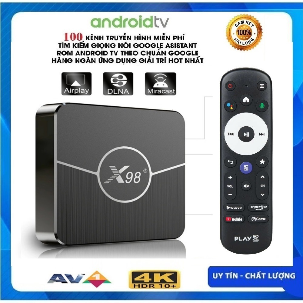Android TV Box X98 Plus - Remote giọng nói, RAM 4GB, ROM 32GB, Android TV 11, Dual Wifi, Bluetooth