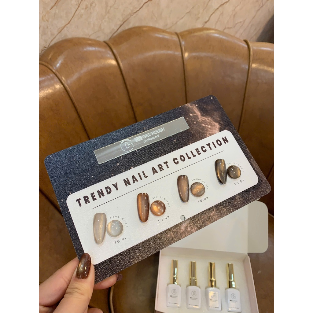 Sơn móng gel TG. Dung tích 15m/lọ. Nhãn hàng TG nail-Combo 4 màu mắt mèo-CB405