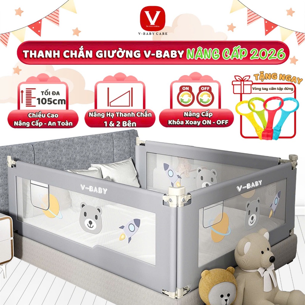 Thanh Chắn Giường V-BABY Cao Cấp Nâng Hạ 1 Bên và 2 Bên 2026 N1S/N2, NV01 & NV02 - 1 THANH 1 MẶT