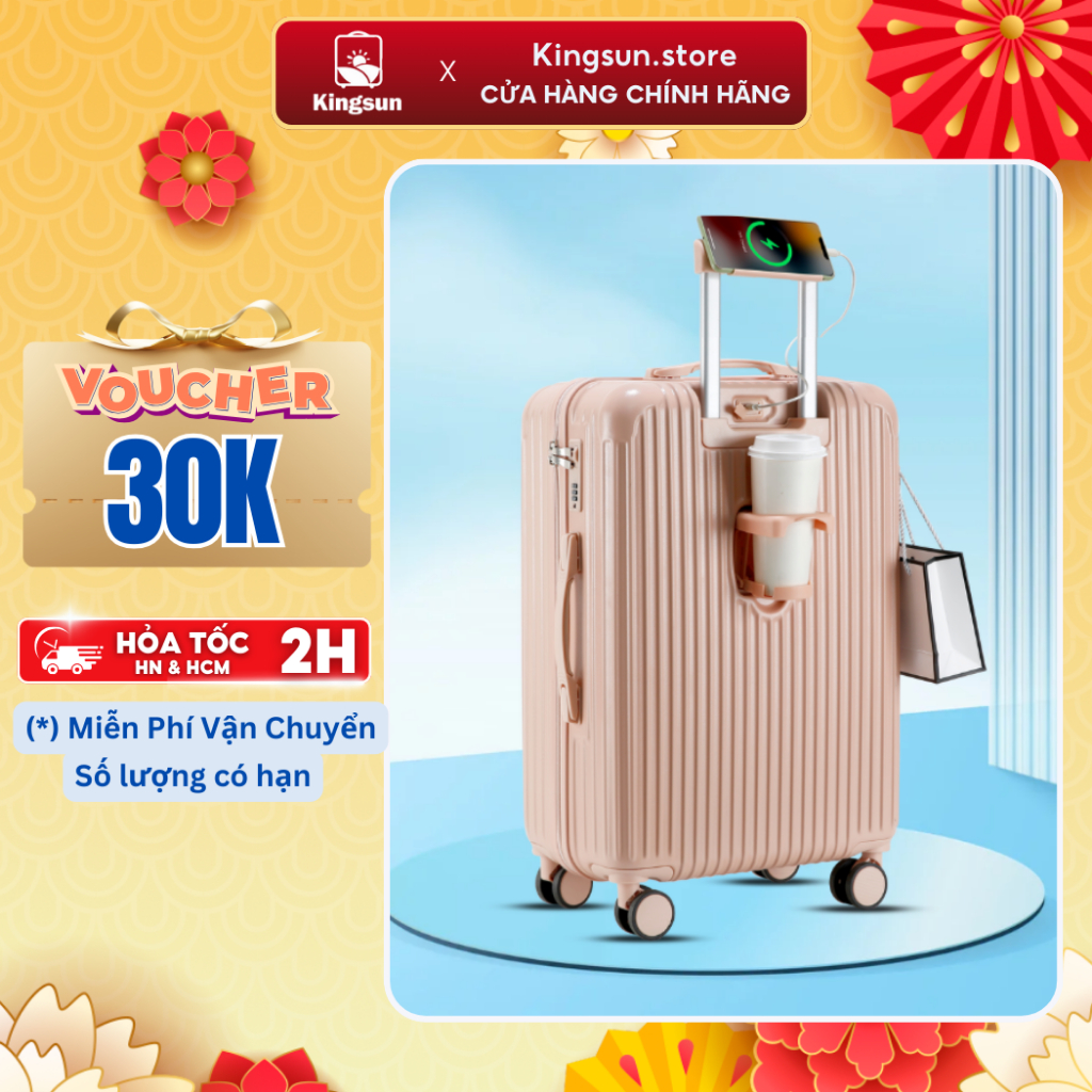 Vali Du Lịch Khóa Kéo Kingsun KS-T01/T08 Cao Cấp Size20/24/28 Nhựa ABS+PC Cao Cấp Bảo Hành 5 Năm