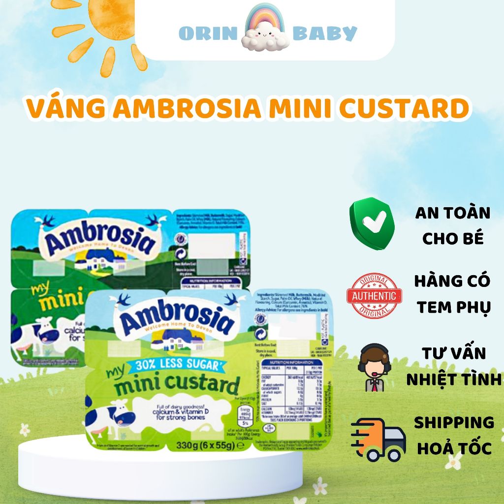 Váng sữa Ambrosia mini cho bé 6m+ Vỉ 6 hộp x 55G - Orin Baby Store