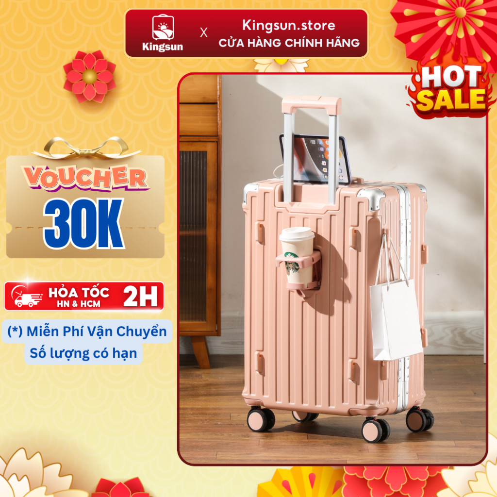 Vali Khung Nhôm Khóa Sập Cao Cấp Kingsun 607/L809/066 Size 20/24 Bảo Hành 5 Năm