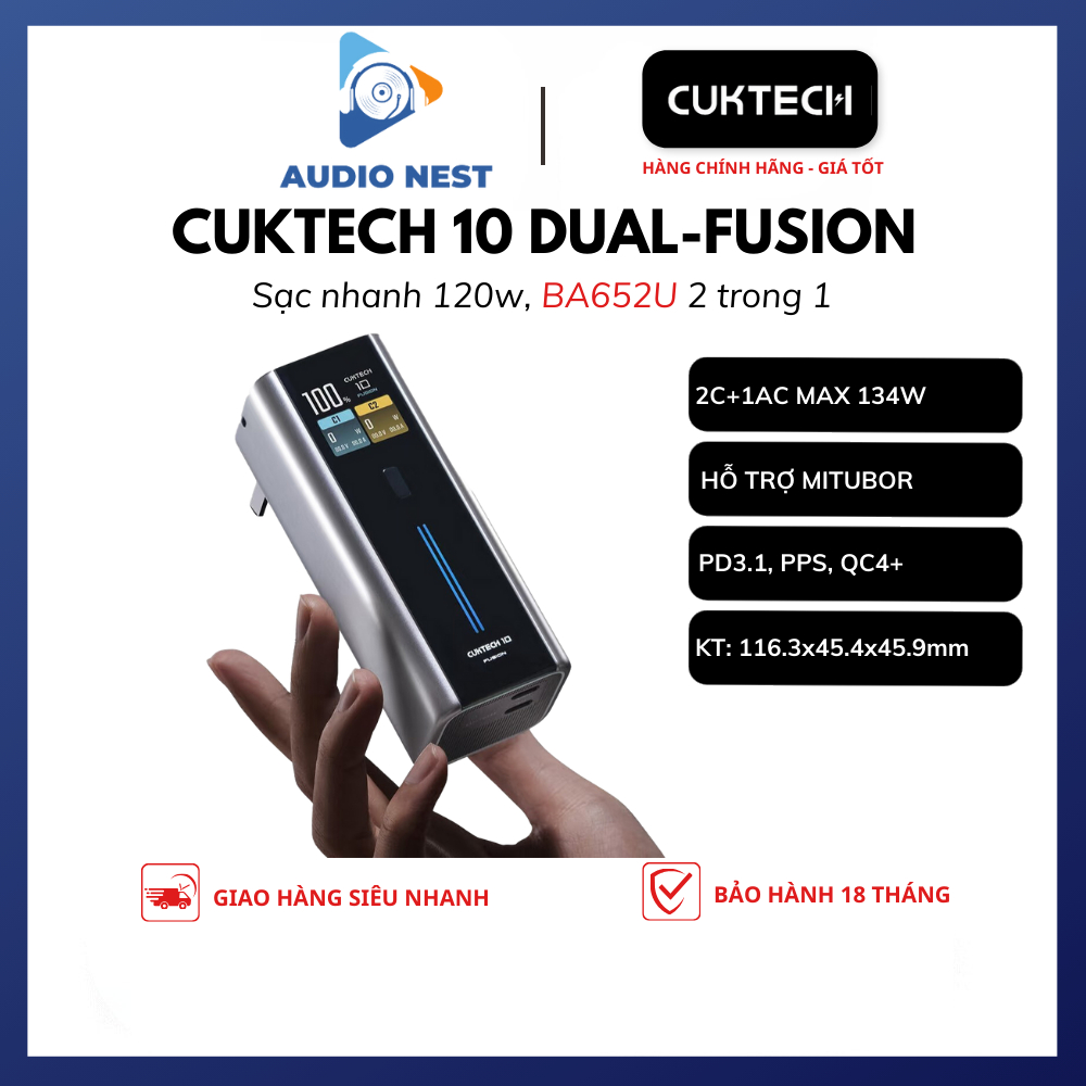 Sạc CukTech 10 Dual-Fusion 67W GaN Charger Mitubor 120W – BA652U Bảo Hành 18 Tháng,