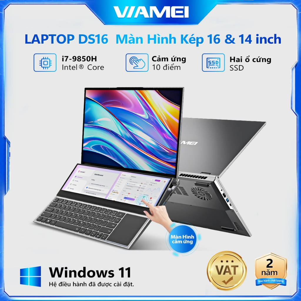 Laptop 2 màn hình 16 & 14 inch cảm ứng Intel Core i7-9850H Windows 11 Pro dành cho doanh nhân Máy mớ