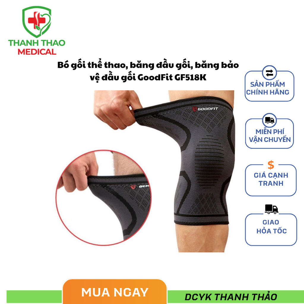 Bó gối thể thao, băng đầu gối, băng bảo vệ đầu gối GoodFit GF518K