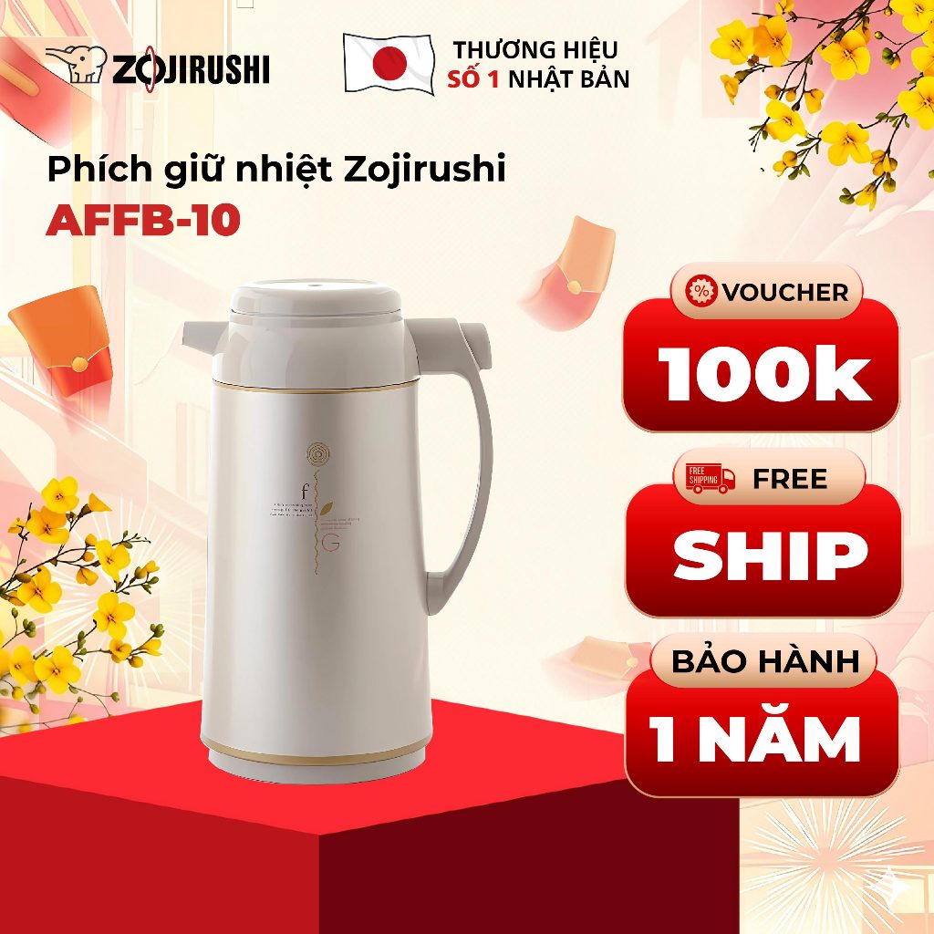 Bình Thủy Bấm Rót Zojirushi AFFB-10-TK 1.0 Lít, Màu Cacao, Dung Tích 1L, Hàng Nhật Bản