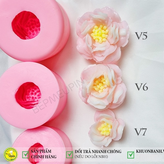 Khuôn silicon 4d combo 3 khuôn hoa trà hoa mẫu đơn v5 v6 v7