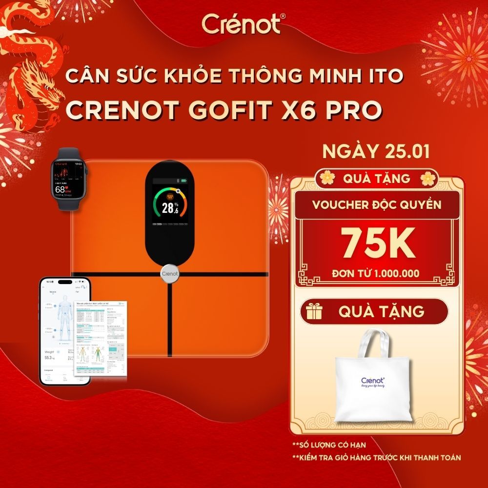 Cân sức khỏe điện tử Crenot Gofit X6 Pro cân phân tích lượng mỡ đo 23 chỉ số cơ thể thông minh cân y