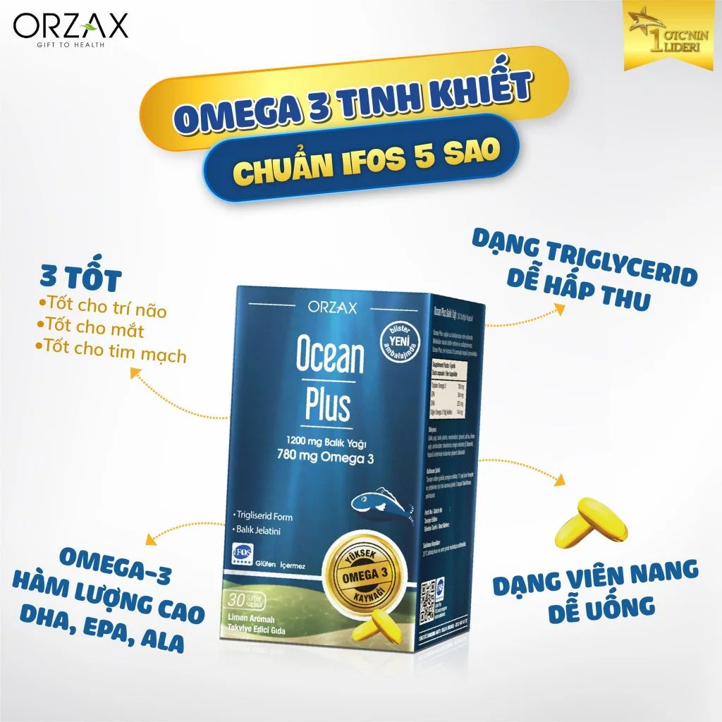 Omega 3 Ocean Plus Tinh Khiết Đậm Đặc ORZAX Giúp Hỗ Trợ Não Bộ, Mắt, Tim Mạch 30 Viên