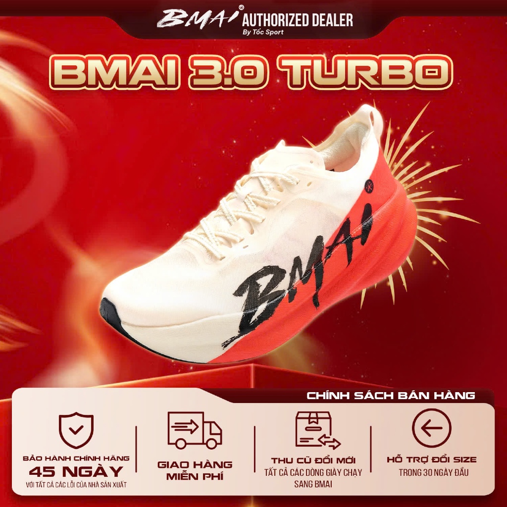 Giày Bmai | Giày Chạy Bộ Bmai 3.0 Turbo| Màu Trắng Đỏ | Hàng Chính Hãng | Giày Tập Luyện Và Thi Đấu 