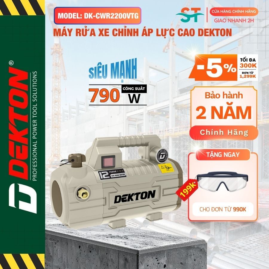 Máy Xịt Rửa Xe Dekton 2200W - CWR2200A/ Thiết Kế Nhỏ Gọn Nhẹ - Độ Ồn Cực Thấp - Có Chỉnh Áp - Tích H