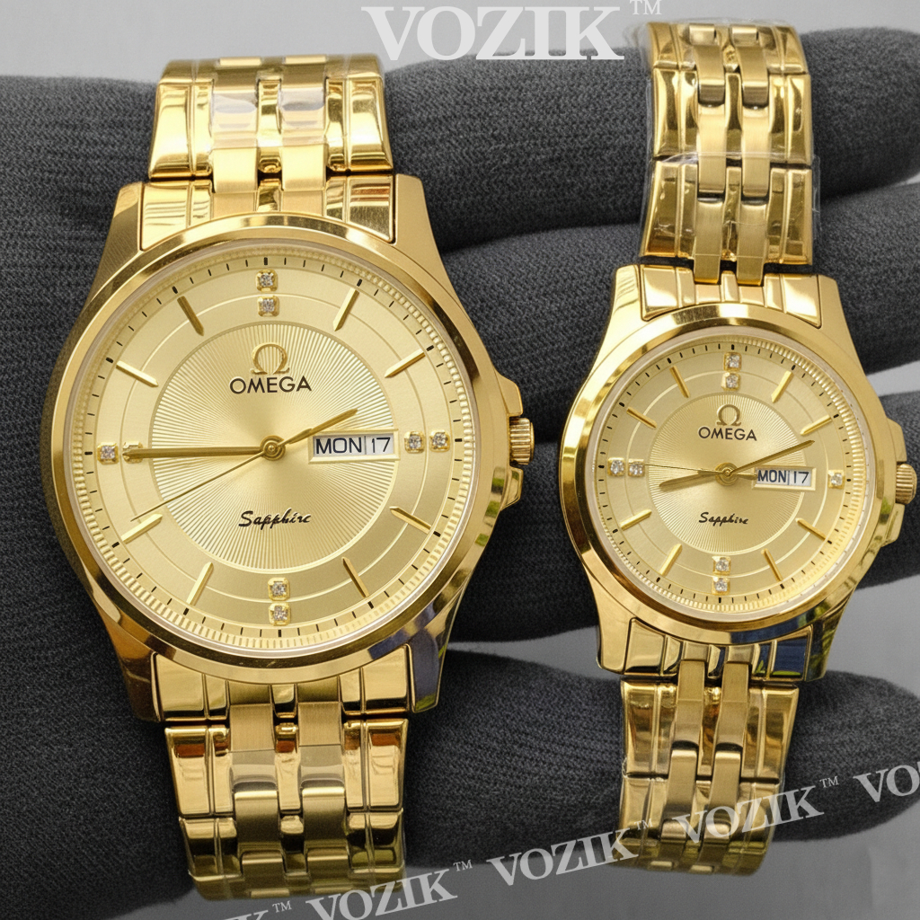 Đồng hồ cặp đôi OM 2 lịch máy pin chuẩn Nhật. Kính sapphire. Chống nước tốt