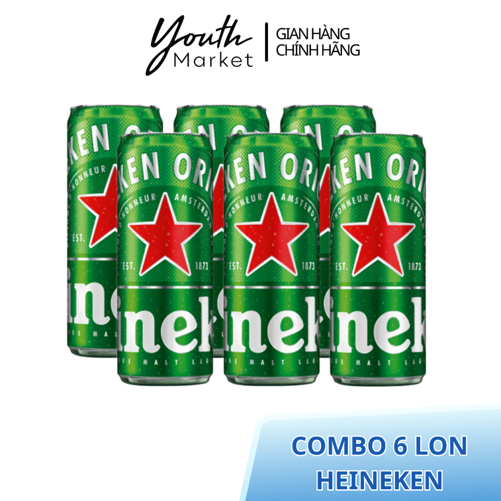 Combo 6 Lon Bia Heineken Xanh 330ml