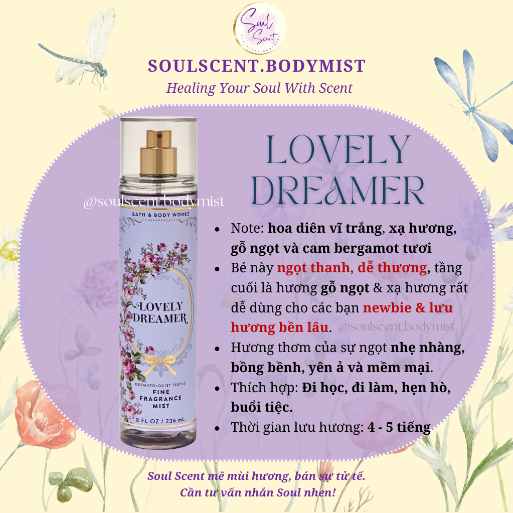 LOVELY DREAMER Body mist xịt thơm nước hoa toàn thân Bath & Body Works (AUTH Mỹ) | Soul Scent