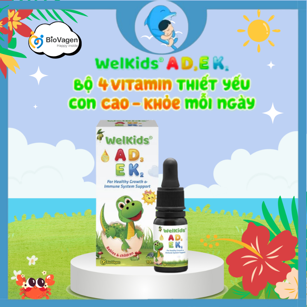 Vitamim WelKids ADEK bổ sung D3K2 kết hợp Vitamin A,E hỗ trợ cho bé nâng cao đề kháng, phát triển ch