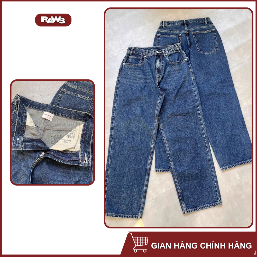 Quần Jeans ống suông Thisneverthat Hàn quốc Raws xanh đậm