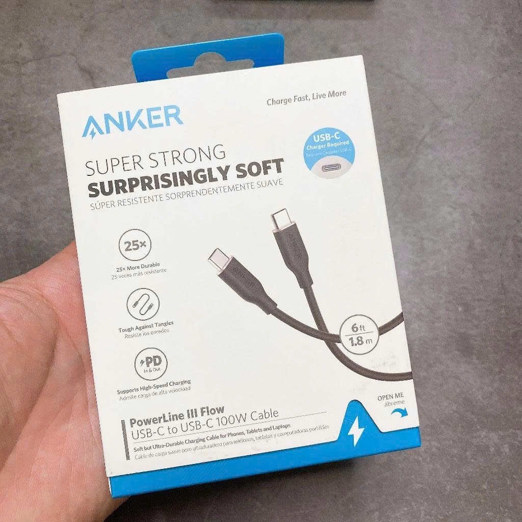 Cáp Sạc Nhanh Anker PowerLine III Flow Type-C to C 100W 5A – A8552 / A8553- Hàng Nhập Khẩu