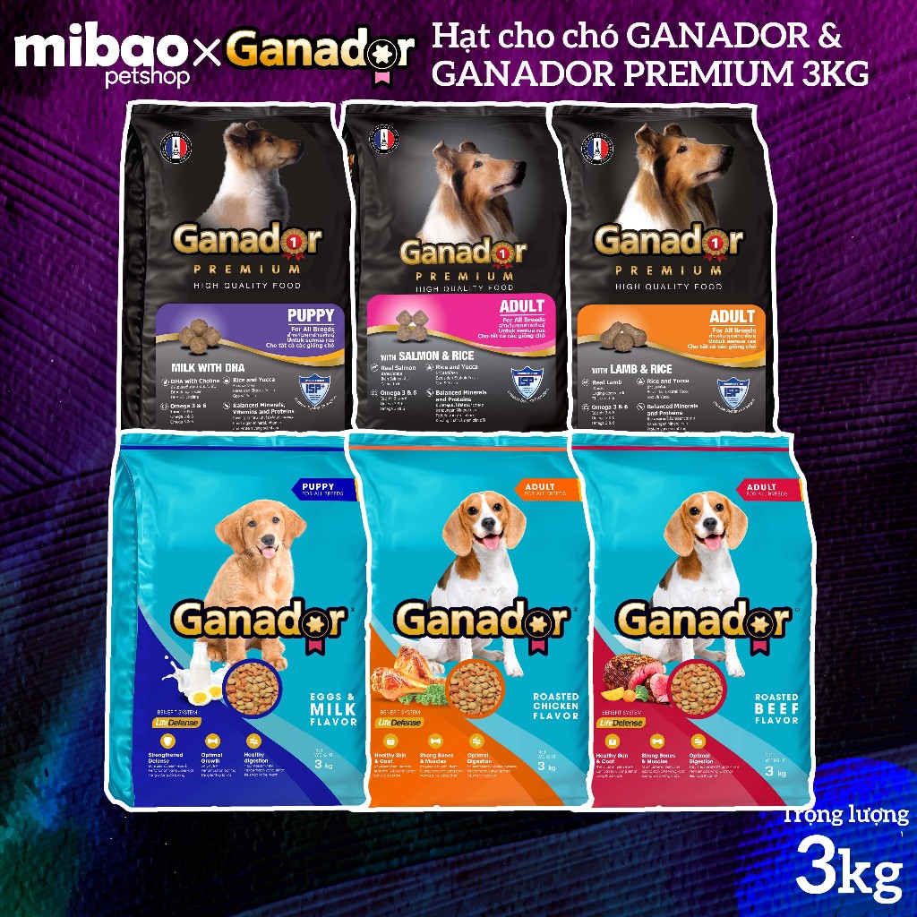 [3KG] Thức Ăn Hạt Cho Chó GANADOR Nhiều Vị Dành Cho Chó Con Và Chó Trường Thành - Mibao Pet Shop
