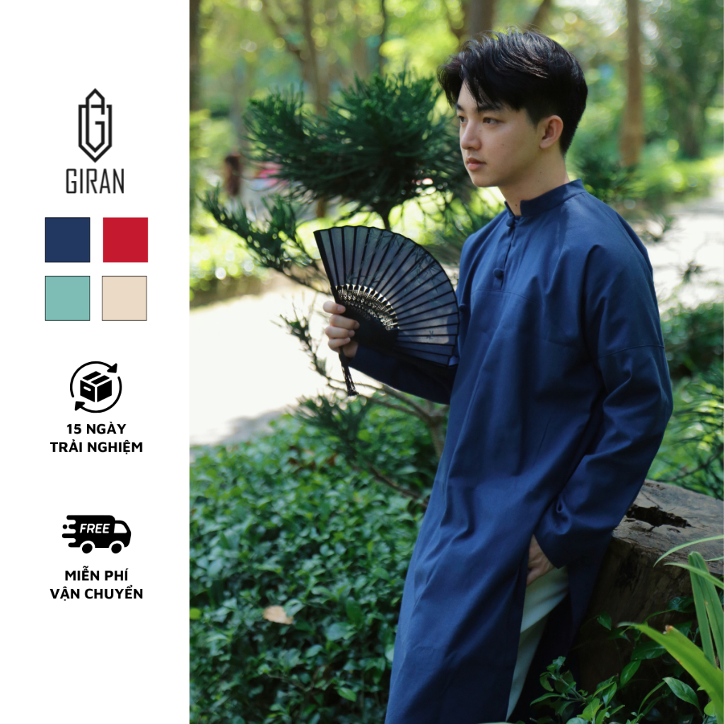 [HOẢ TỐC SG] Áo Dài Nam Form Suông Thiết Kế GIRAN AD0001, Linen Thô, Cổ Điển, Màu Be - Đỏ - Xanh Đen- Xanh ngọc