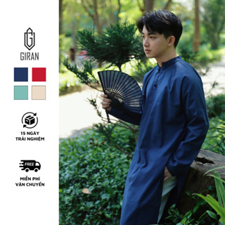 [HOẢ TỐC SG] Áo Dài Nam Form Suông Thiết Kế GIRAN AD0001, Linen Thô, Cổ Điển, Màu Be - Đỏ - Xanh Đen- Xanh ngọc