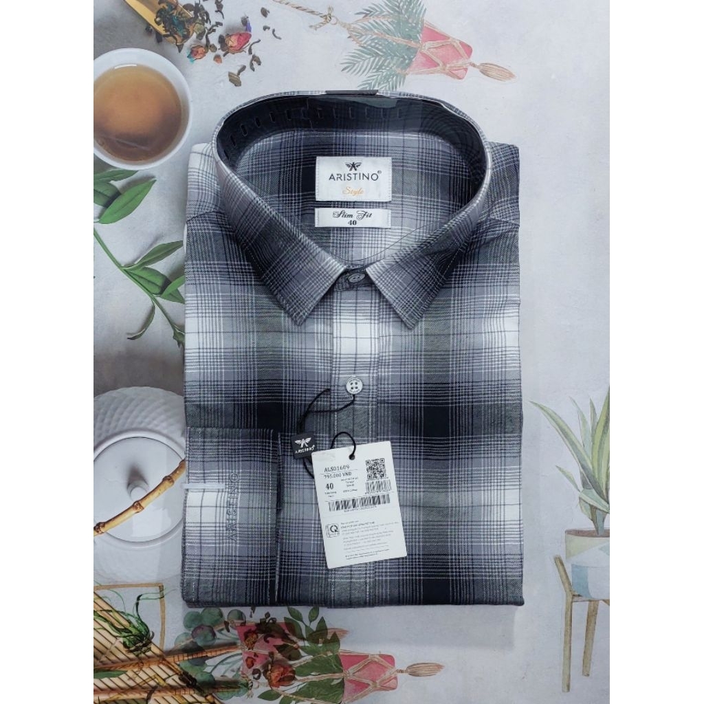 ARISTINO📣SALE ÁO LẺ (SLIM FIT)Phom ôm trẻ💥-Áo sơ mi nam ARISTINO dài tay vạt bầu .