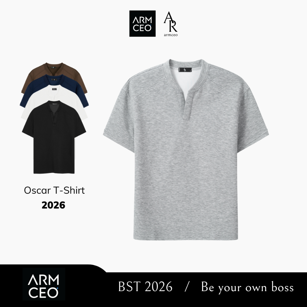 Áo thun ngắn tay cleanfit  ARMCEO cổ V victor chất liệu cotton spandex -ART03