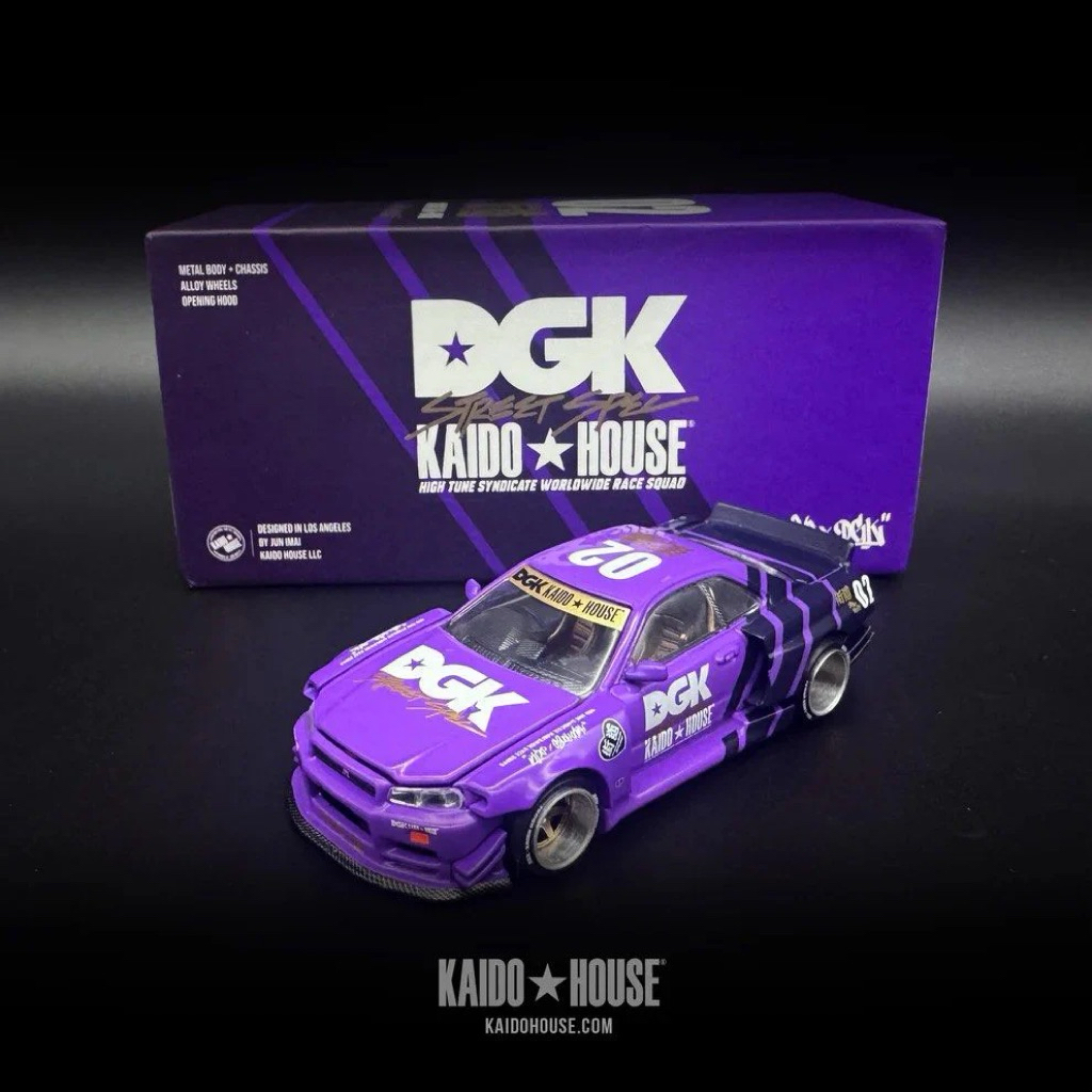 Xe mô hình Diecast KaidoHouse - Kaido House x Mini GT Nissan Skyline R34 GTR - DGK Collaboration