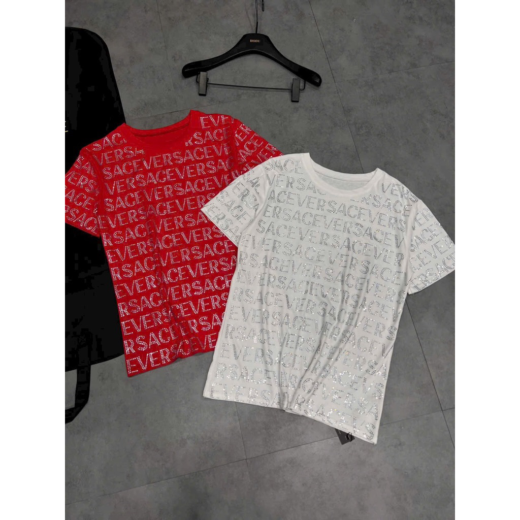 Áo thun đính đá chữ Versace bling bling