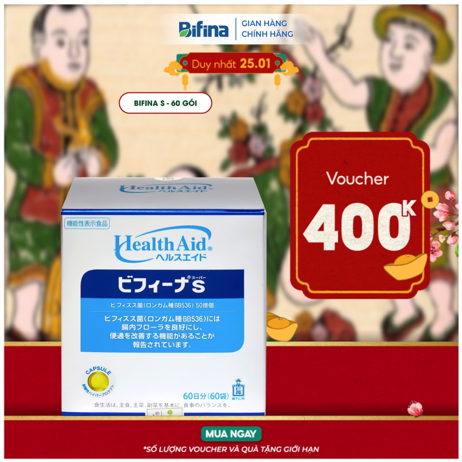 Men vi sinh Bifina Nhật Bản - Loại S 60 gói - Bổ sung lợi khuẩn, phòng biến chứng viêm đại tràng