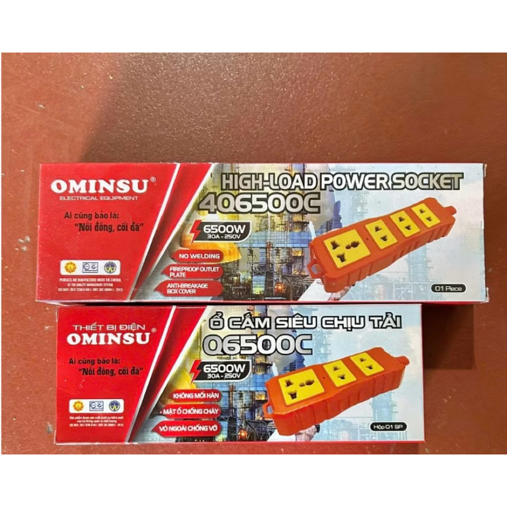 Ổ Cắm Không Dây 3 Cửa, 4 Cửa Lõi Sứ OMINSU + Phích Cắm OMINSU Chính Hãng