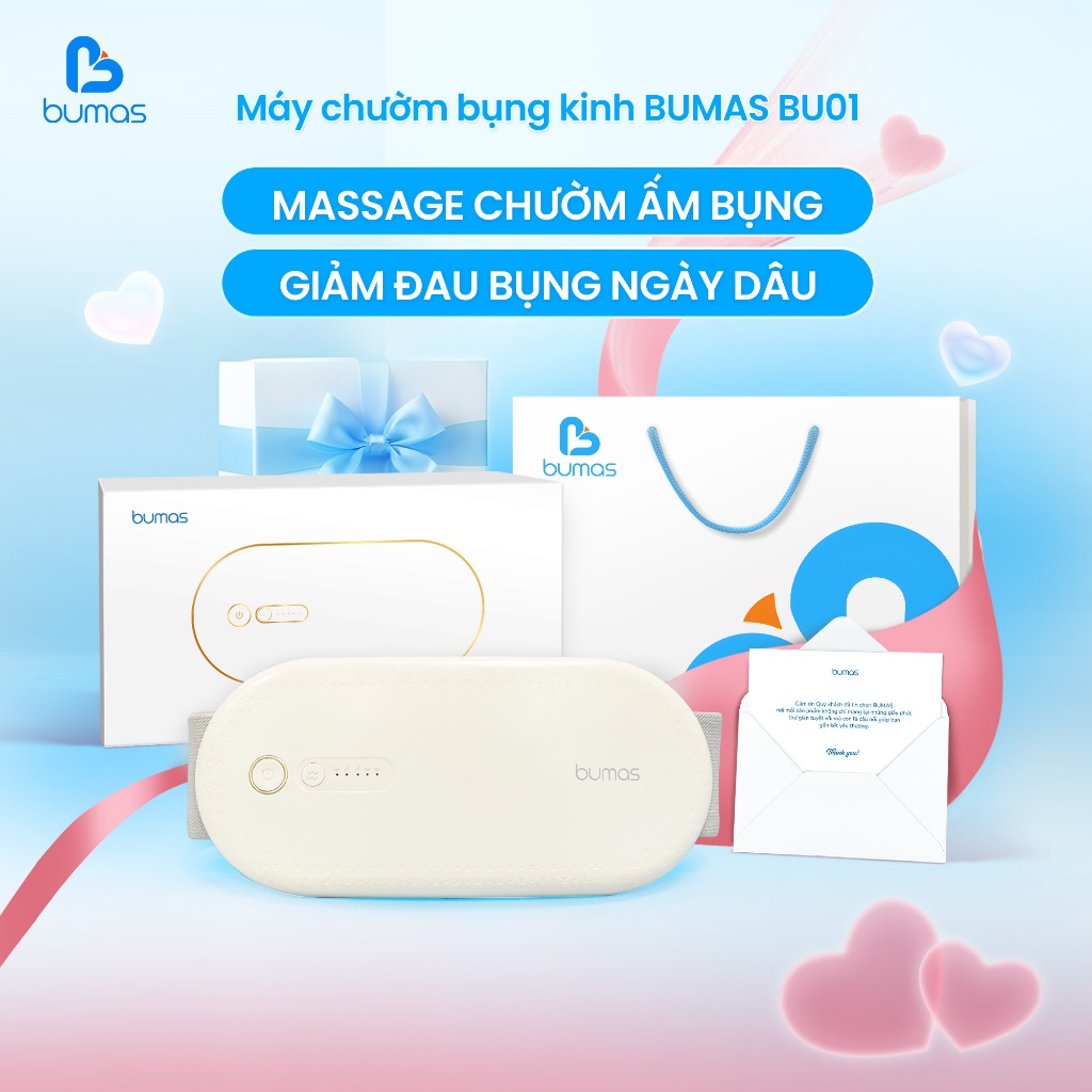 [Tặng Túi + Thiệp] Đai Chườm Ấm Bụng Kinh BUMAS BU01 -Massage Rung Đều Kết Hợp Chườm Ấm Nhiệt Độ Cao