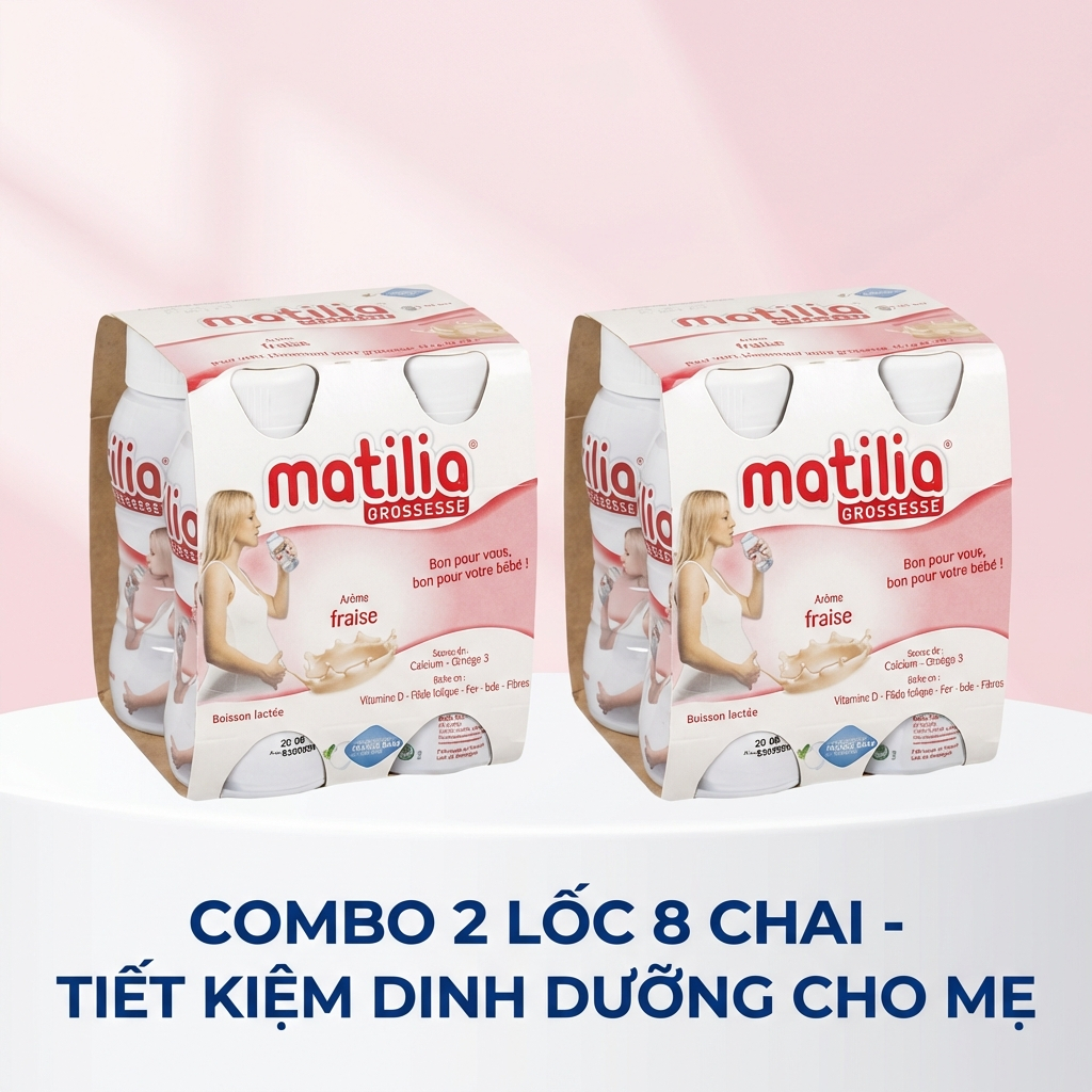 [Combo 2 Lốc 8 Chai] Sữa Bầu Matilia Grossesse Pháp Vị Dâu - Dinh Dưỡng Vào Con Không Vào Mẹ - Nhập 