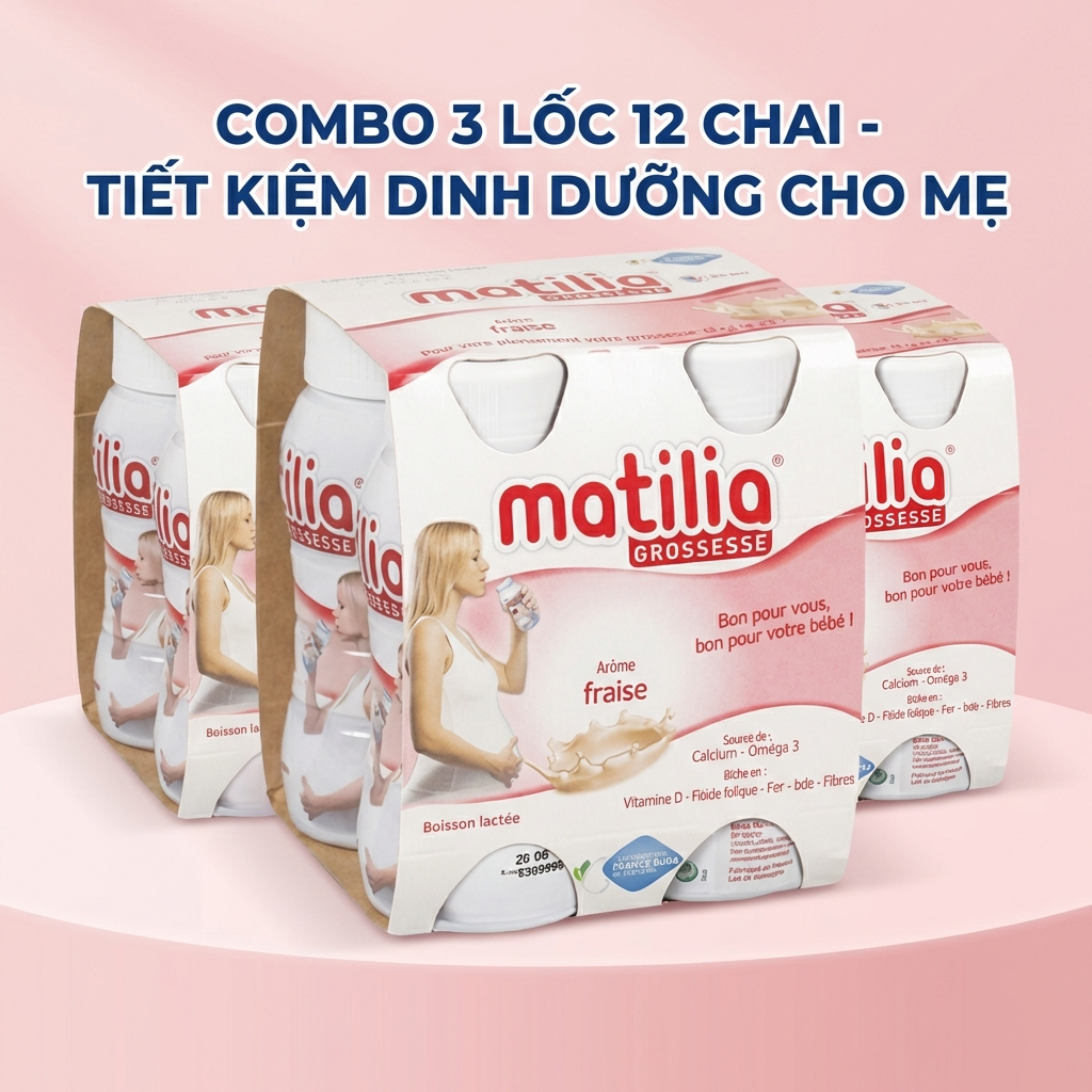 [Combo 3 Lốc 12 Chai] Sữa Bầu Matilia Grossesse Pháp Vị Dâu - Dinh Dưỡng Vào Con Không Vào Mẹ - Nhập